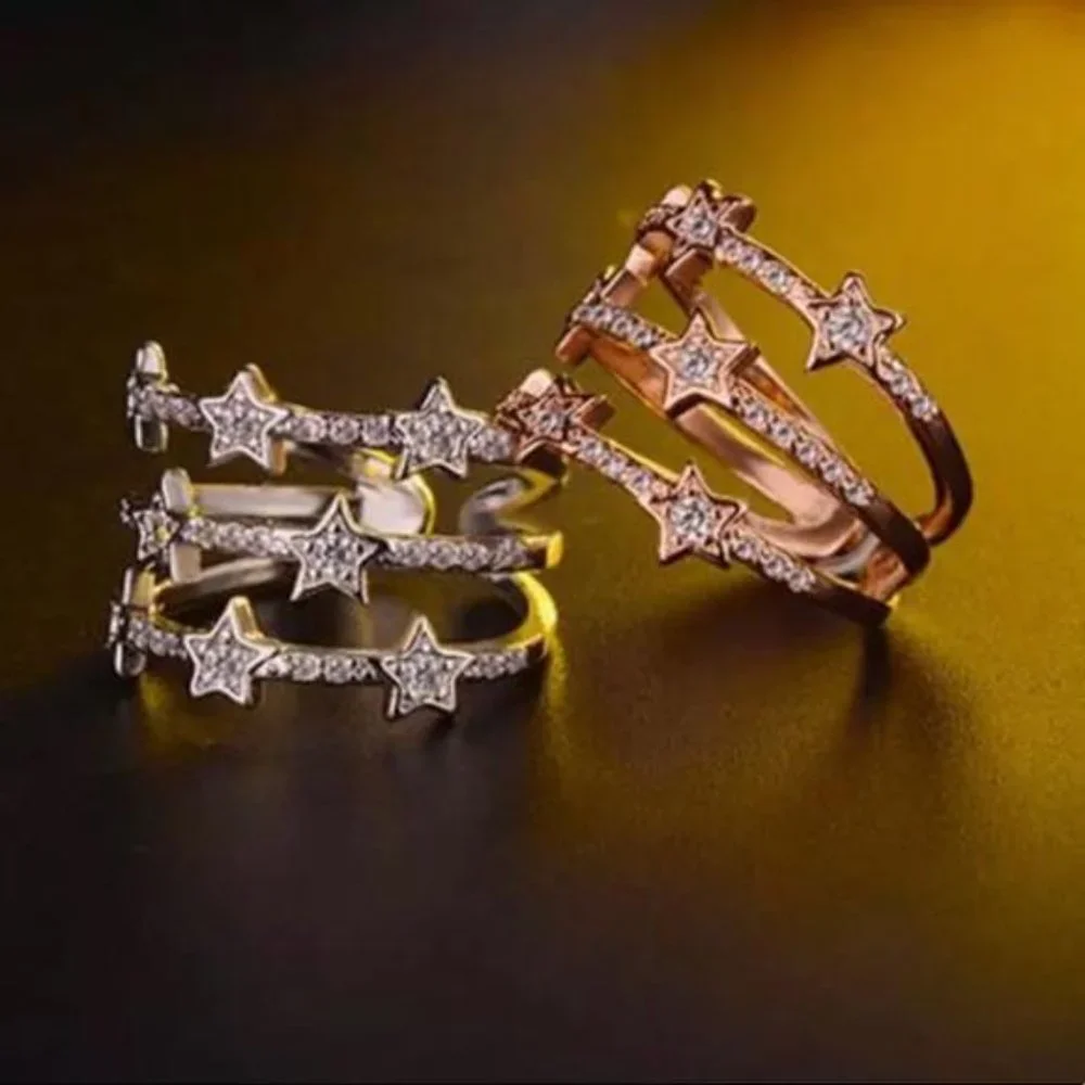 NEW 18K ROSE GOLD DIAMOND MULTI LAYER ADJUSTABLE RING, CUTE RING, SHINY RING. - Picture 2 of 7